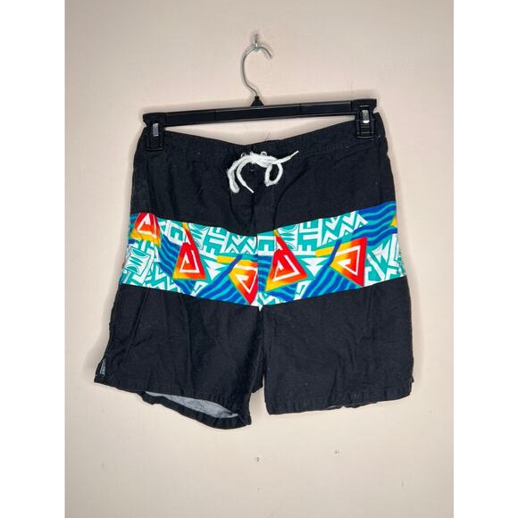 Vintage 80s 90s HOBIE Mens Geometric Board Shorts Swim Trunks Size 33 - Picture 1 of 10